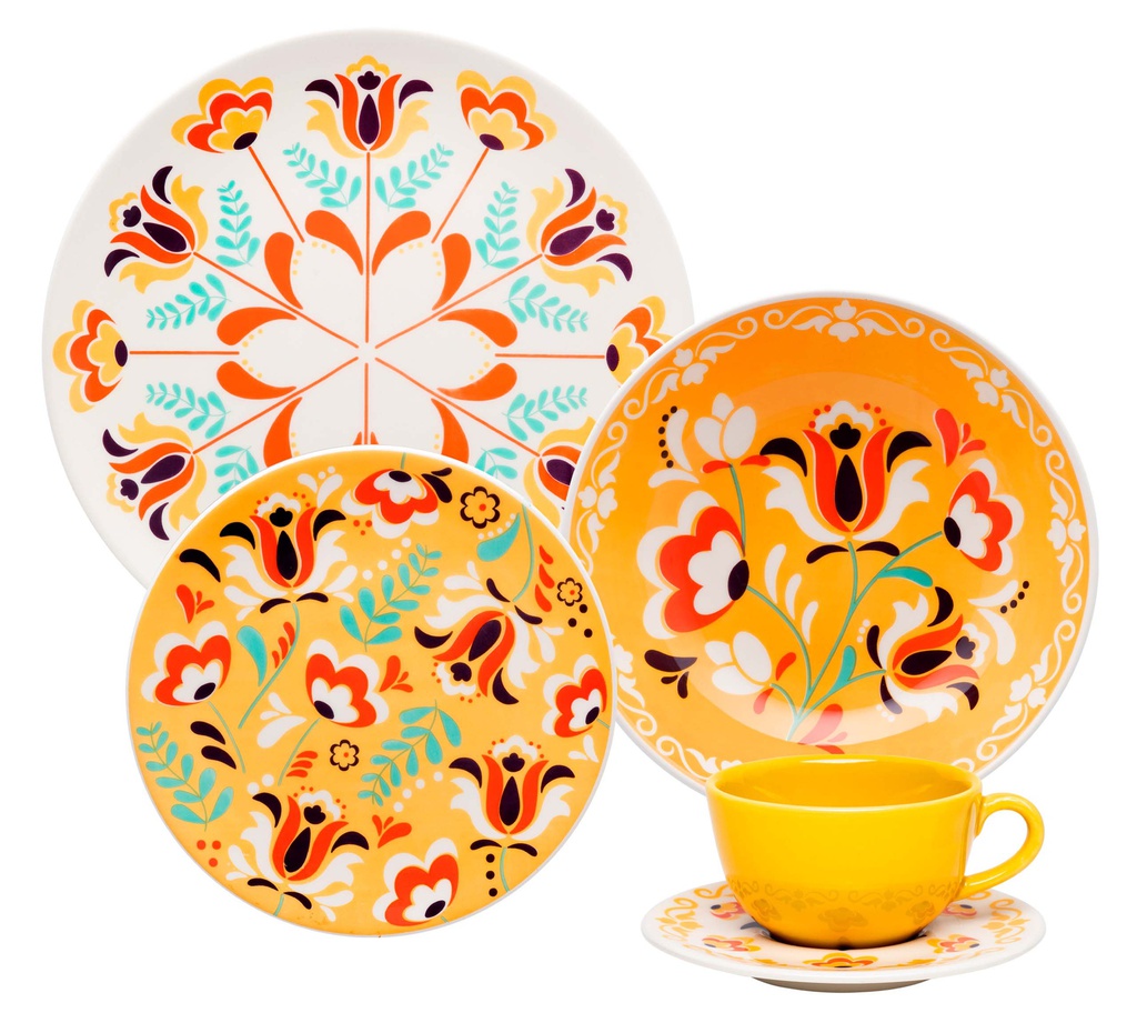 Oxford Unni 12-Piece Stoneware Dinnerware Set in Flowers Pattern
